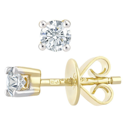18ct Gold Round 1/4ct Diamond Solitaire Stud Earrings - PE0AXL375718KY