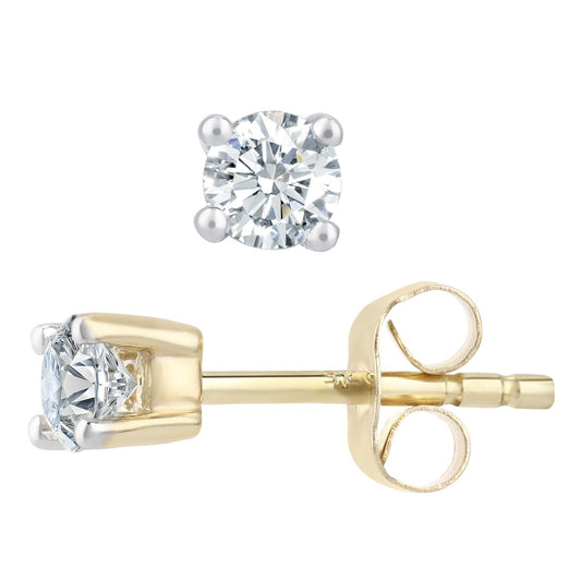 9ct Gold Round 1/4ct Diamond Solitaire Stud Earrings - PE0AXL37579KY