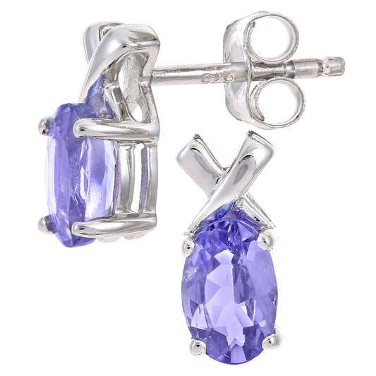 9ct White Gold Oval 1ct Tanzanite Kiss Stud Earrings - PE0AXL3798WTanz