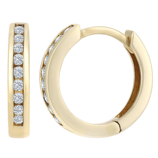 9ct Gold Round 15pts Diamond Channel Hoop Earrings 2.5mm - PE0AXL4221Y