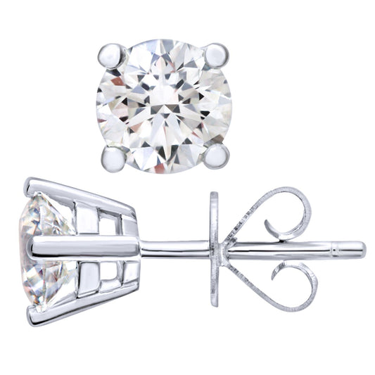Platinum Round 1ct Diamond Solitaire Stud Earrings - PE0AXL4413PTHSI