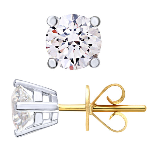 18ct Gold Round 1ct Diamond Solitaire Stud Earrings - PE0AXL4413Y18GVS