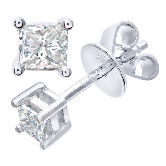 18ct White Gold Princess 1/4ct Diamond Solitaire Stud Earrings - PE0AXL4419W18JPK