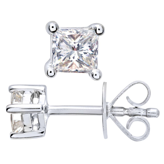18ct White Gold Princess 1/4ct Diamond Solitaire Stud Earrings - PE0AXL4419W18JSI