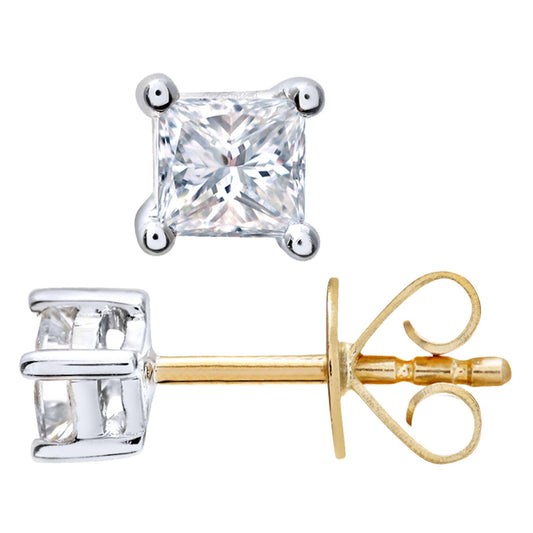 18ct Gold Princess 1/4ct Diamond Solitaire Stud Earrings - PE0AXL4419Y18JSI
