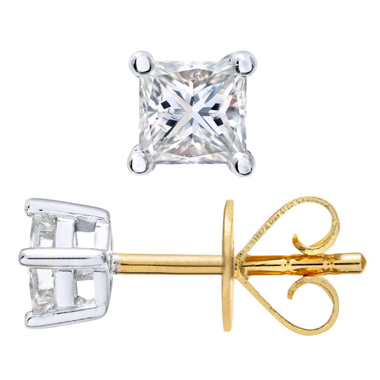 18ct Gold Princess 1/3ct Diamond Solitaire Stud Earrings - PE0AXL4420Y18JPK
