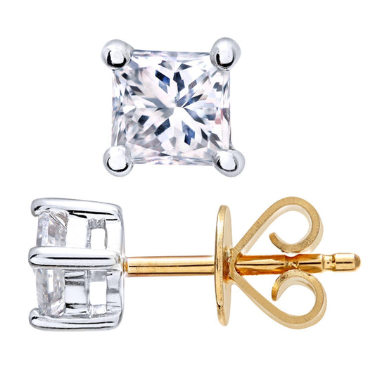 18ct Gold Princess 1/2ct Diamond Solitaire Stud Earrings - PE0AXL4421Y18JSI