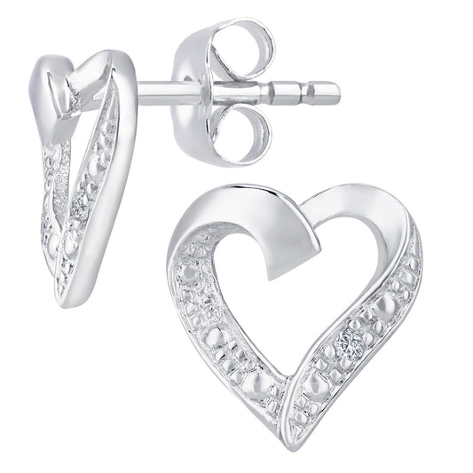 9ct White Gold Round 1pts Diamond Heart Stud Earrings - PE0AXL4605W