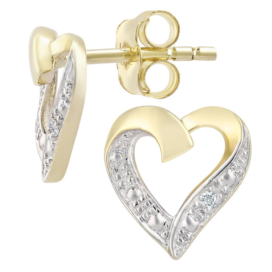 9ct Gold Round 1pts Diamond Heart Stud Earrings - PE0AXL4605Y