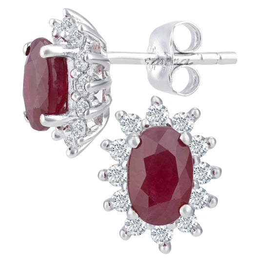 9ct White Gold 1/4ct Diamond Oval Ruby Cluster Stud Earrings - PE0AXL4750W-RU