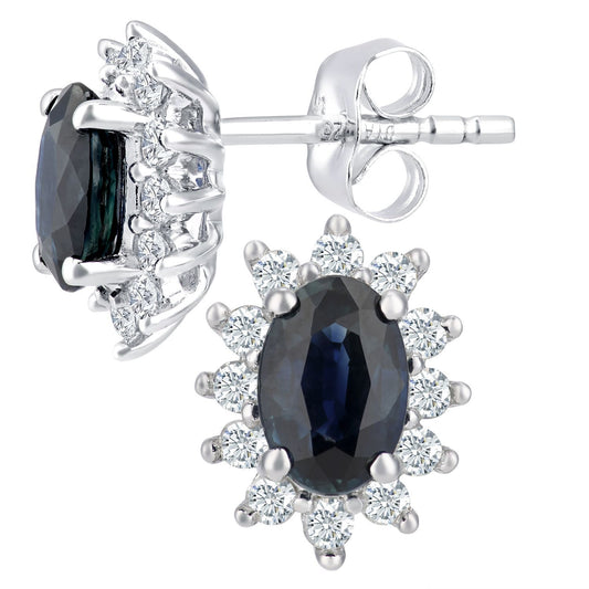 9ct White Gold 1/4ct Diamond Oval Sapphire Cluster Stud Earrings - PE0AXL4750W-SA
