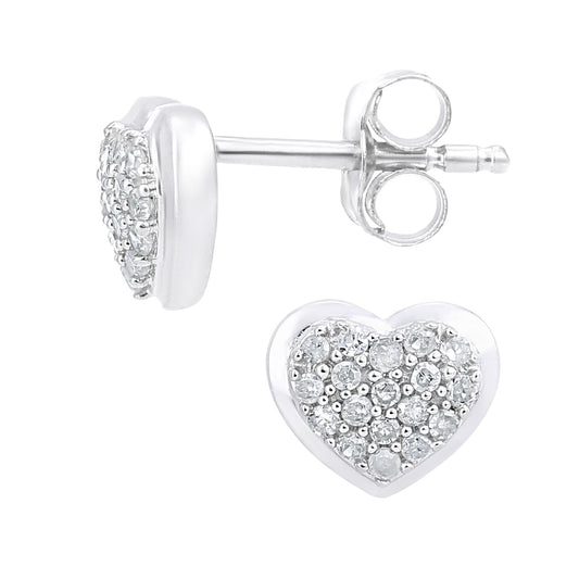 9ct White Gold Round 14pts Diamond Heart Stud Earrings - PE0AXL5542W