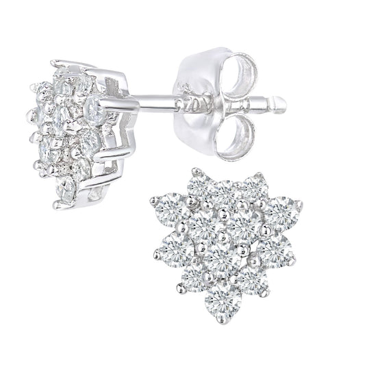 9ct White Gold Round 0.28ct Diamond Cluster Stud Earrings - PE0AXL5545W