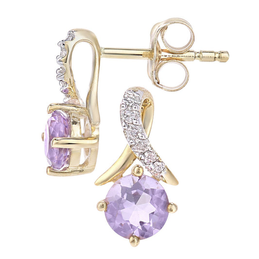9ct Gold 5pts Diamond 1/2ct Amethyst Kiss Crossover Stud Earrings - PE0AXL5560YAM