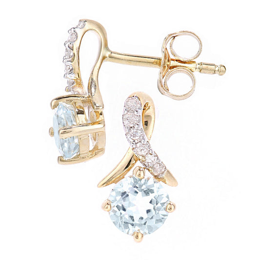 9ct Gold 5pts Diamond 0.65ct Blue Topaz Kiss Stud Earrings - PE0AXL5560YBT