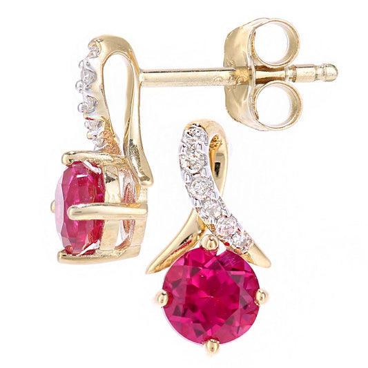 9ct Gold 5pts Diamond 0.78ct Created Ruby Kiss Stud Earrings - PE0AXL5560YCRU