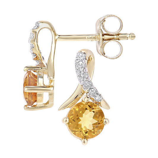9ct Gold 5pts Diamond 0.48ct Citrine Kiss Crossover Stud Earrings - PE0AXL5560YCT