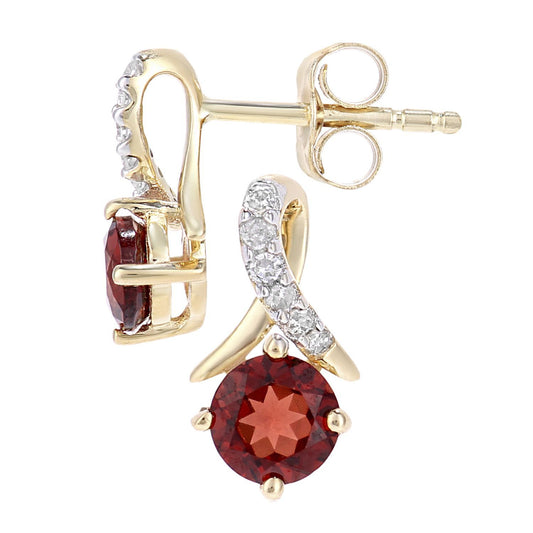 9ct Gold 5pts Diamond 0.7ct Garnet Kiss Crossover Stud Earrings - PE0AXL5560YGT