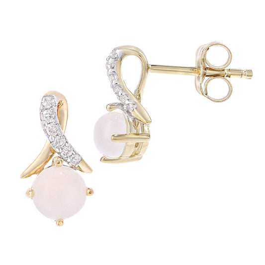9ct Gold 5pts Diamond 4pts Opal Kiss Crossover Stud Earrings - PE0AXL5560YOP