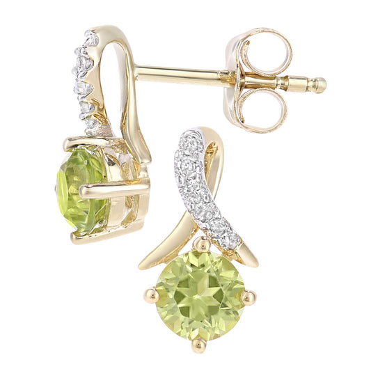 9ct Gold 5pts Diamond 0.62ct Peridot Kiss Crossover Stud Earrings - PE0AXL5560YPD