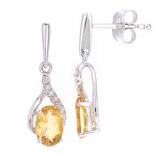 9ct White Gold Diamond Oval 0.86ct Citrine Kiss Drop Earrings - PE0AXL5561WCT