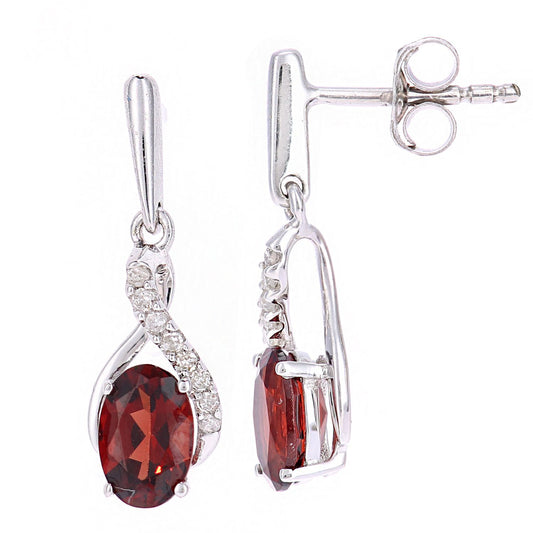 9ct White Gold 5pts Diamond Oval 1.05ct Garnet Kiss Drop Earrings - PE0AXL5561WGT
