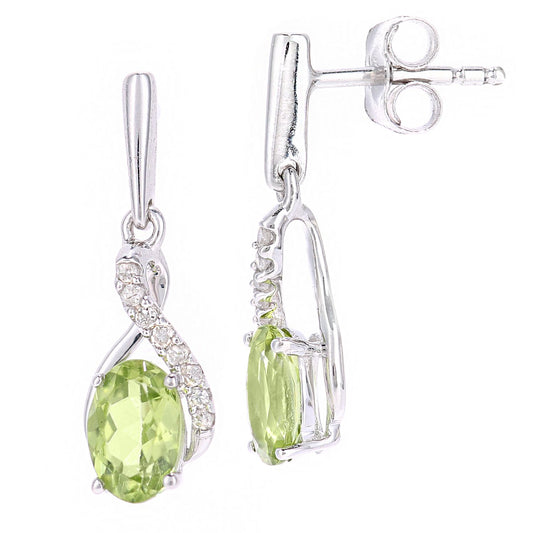9ct White Gold Diamond Oval 1.05ct Peridot Kiss Drop Earrings - PE0AXL5561WPD