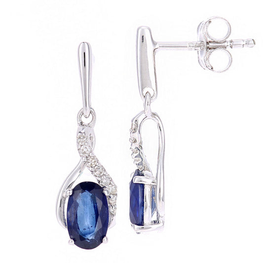 9ct White Gold Diamond Oval 1.03ct Sapphire Kiss Drop Earrings - PE0AXL5561WSA