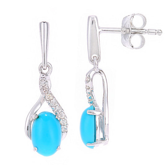 9ct White Gold Diamond Oval 0.7ct Turquoise Kiss Drop Earrings - PE0AXL5561WTQ