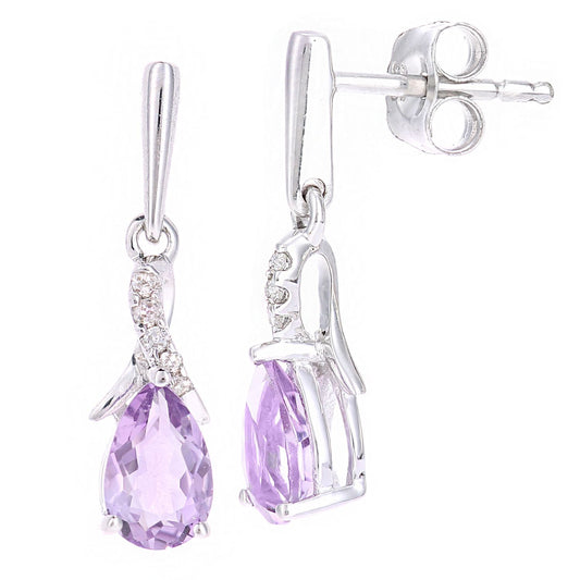 9ct White Gold Diamond Pear 0.71ct Amethyst Kiss Drop Earrings - PE0AXL5562WAM