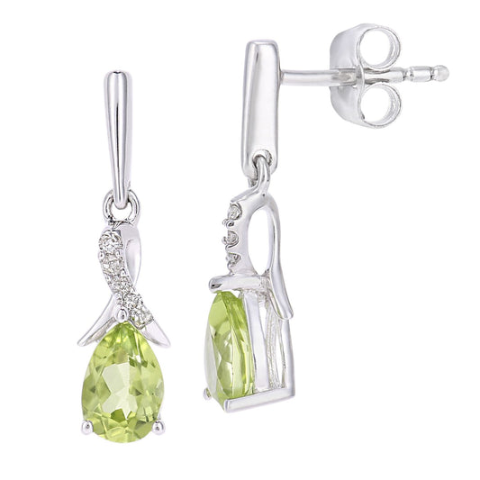 9ct White Gold Diamond Pear 0.94ct Peridot Kiss Drop Earrings - PE0AXL5562WPD