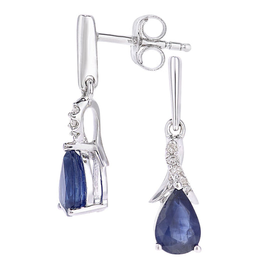 9ct White Gold Diamond Pear 1.08ct Sapphire Kiss Drop Earrings - PE0AXL5562WSA