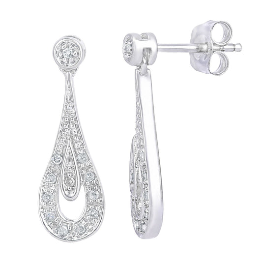 9ct White Gold Round 10pts Diamond Teardrop Drop Earrings - PE0AXL5585W