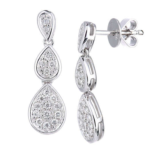 18ct White Gold Round 1/4ct Diamond Teardrop Drop Earrings - PE0AXL5587W18