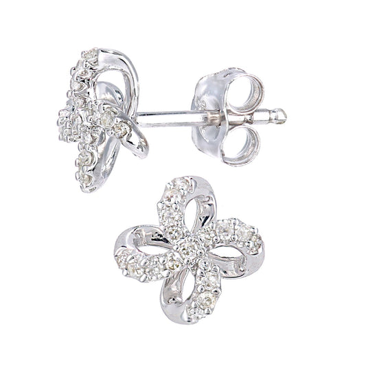 9ct White Gold Round 15pts Diamond Flower Stud Earrings - PE0AXL5589W
