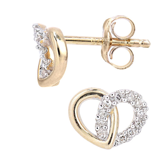 9ct Gold Round 7pts Diamond Heart Stud Earrings - PE0AXL5598Y