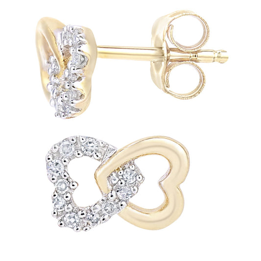 9ct Gold Round 6pts Diamond Heart Stud Earrings - PE0AXL5599Y