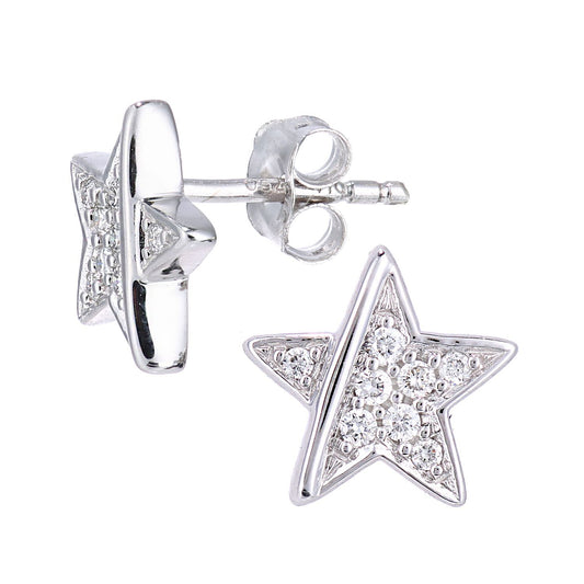 18ct White Gold 12pts Diamond Collar Stripe Star Stud Earrings - PE0AXL5604W18