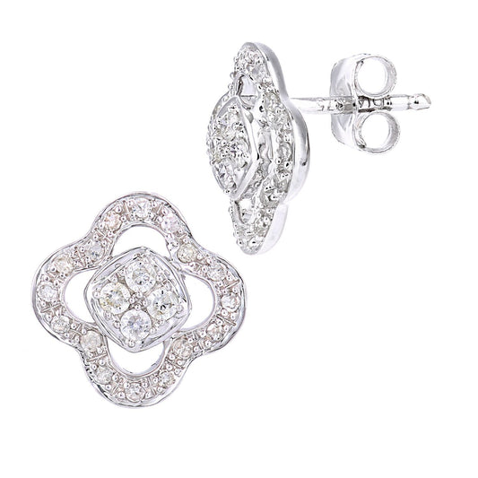 9ct White Gold Round 1/4ct Diamond Flower Stud Earrings - PE0AXL5608W