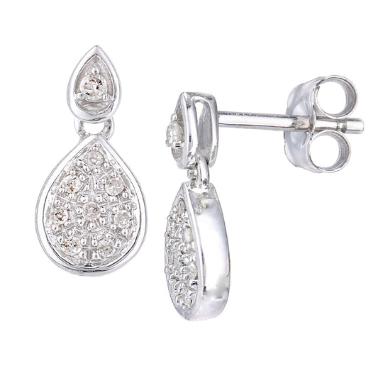 9ct White Gold Round 8pts Diamond Halo Drop Earrings - PE0AXL5622W