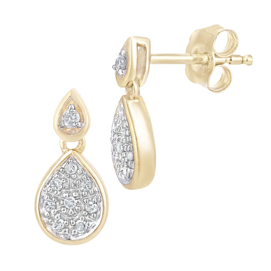 9ct Gold Round 8pts Diamond Halo Drop Earrings - PE0AXL5622Y