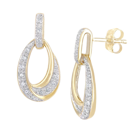 9ct Gold Round 10pts Diamond Avocado Twist Creole Drop Earrings - PE0AXL5642Y