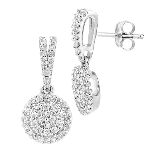 9ct White Gold Round 0.48ct Diamond Halo Drop Earrings - PE0AXL5657W