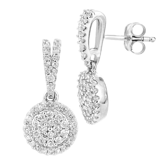 9ct White Gold Round 0.48ct Diamond Halo Drop Earrings - PE0AXL5657W