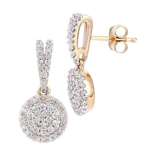 9ct Gold Round 0.49ct Diamond Halo Drop Earrings - PE0AXL5657Y