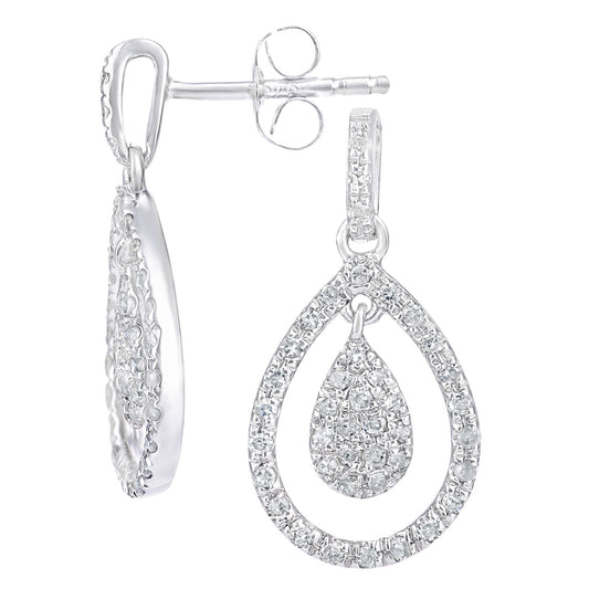 9ct White Gold Round 0.28ct Diamond Teardrop Drop Earrings - PE0AXL5742W