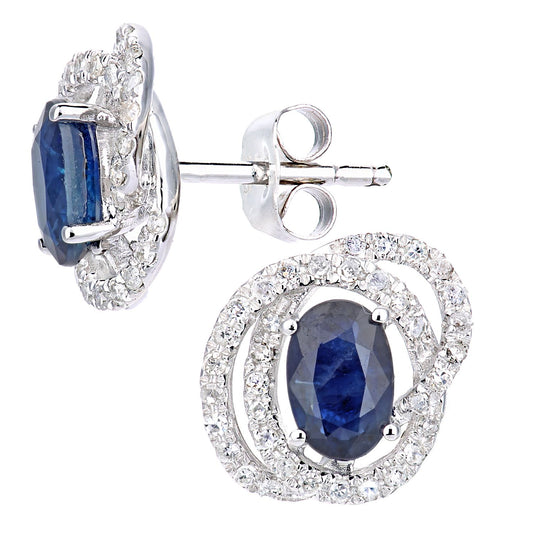 9ct White Gold 1/4ct Diamond Oval Sapphire Cluster Stud Earrings - PE0AXL5744WSA