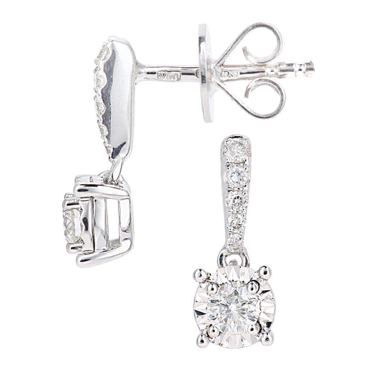 18ct White Gold Round 18pts Diamond 7pts Solitaire Drop Earrings - PE0AXL5747W18