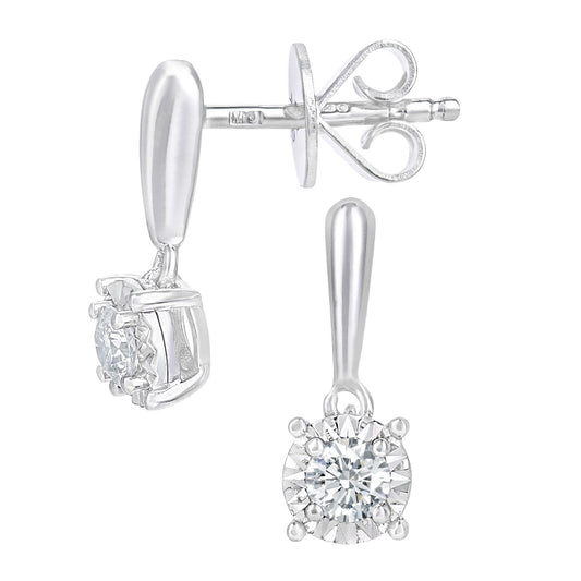 18ct White Gold Round 20pts Diamond Solitaire Drop Earrings - PE0AXL5748W18