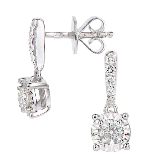 18ct White Gold Round 1/4ct Diamond 9pts Solitaire Drop Earrings - PE0AXL5749W18